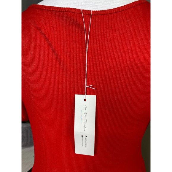 NEW See You Monday Red Ribbed Babydoll Dress Large - Picture 7 of 7